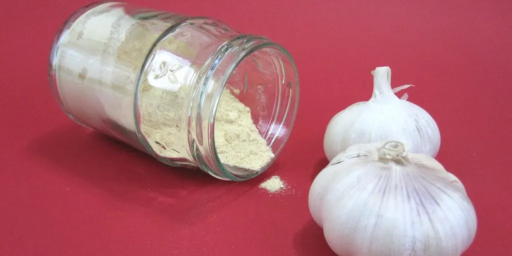 Garlic powder and fresh garlic bulbs