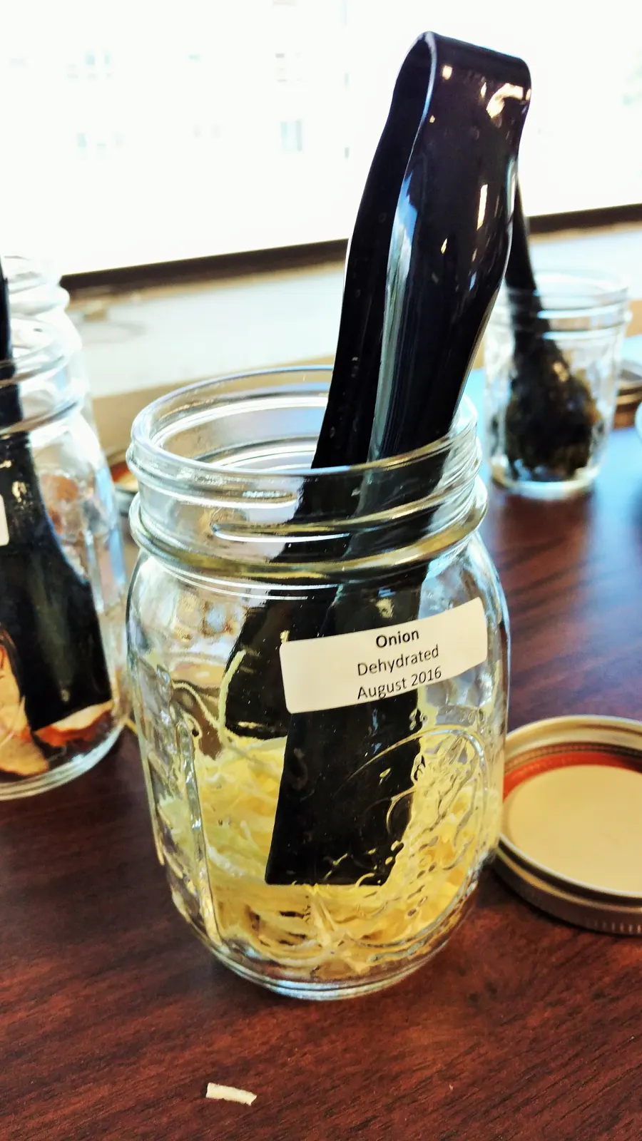 Dehydrated onion samples in jars